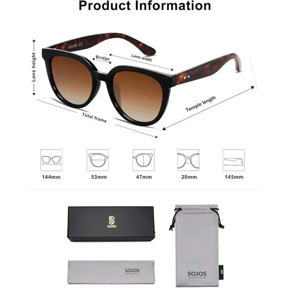 💫 Women Black Trendy Cat Eye Sunglasses Round Polarized Fashion Sunnies Eyewear - Picture 5 of 5